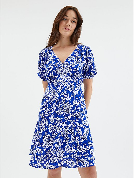 Navy Floral Fit and Flare Mini Dress | Women | George at ASDA