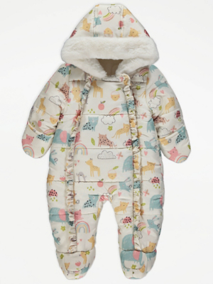 Animal Print Cream Snowsuit Baby at ASDA