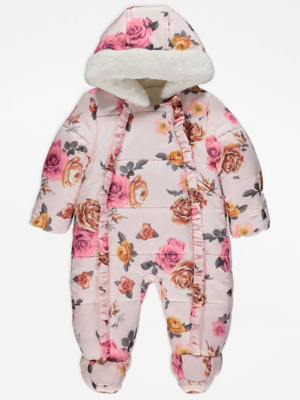 Pink Floral Snowsuit Baby at ASDA