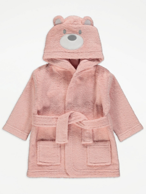Pink Bear Towelled Dressing Gown Baby at ASDA