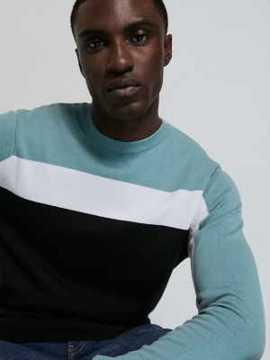 Mint Green Colour Block Long Sleeve Jumper Men at ASDA