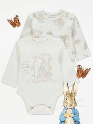 Peter Rabbit Long Sleeve Bodysuits 2 Pack Baby at ASDA