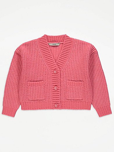Cable Bobble Short Cardigan – Pink