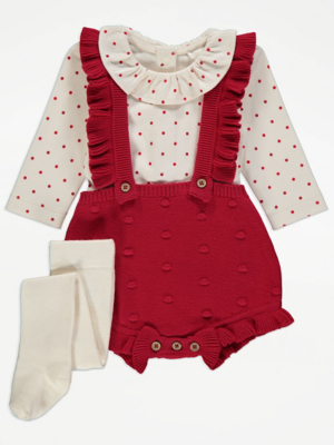 Red Polka Dot Bodysuit Romper and Tights Outfit