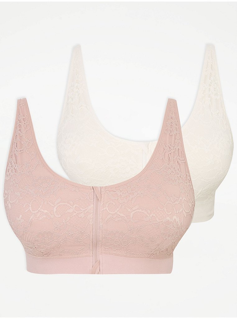 Lace Zip Front Comfy Post Surgery Bras 2 Pack