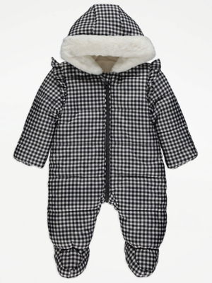 Gingham Hooded Snowsuit Baby at ASDA