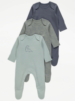 Dinosaur Sleepsuits 3 Pack Baby at ASDA