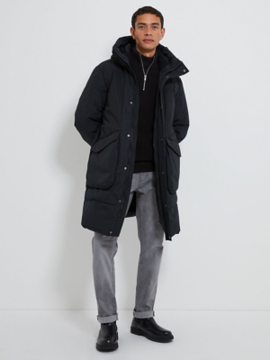 Black Longline Padded Coat Men at ASDA