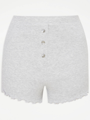 Grey Ribbed Button Up Pyjama Shorts | Lingerie | George at ASDA