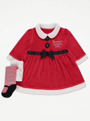 Red Santa Claus Dress and Tights Outfit