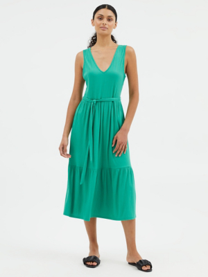 Green Ribbed Tiered Midi Dress Women at ASDA