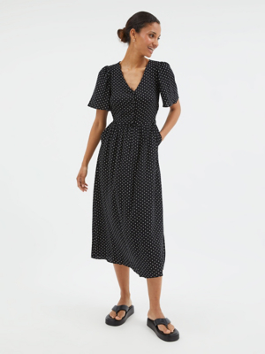 Black Spot Button Detail Midi Dress Women at ASDA