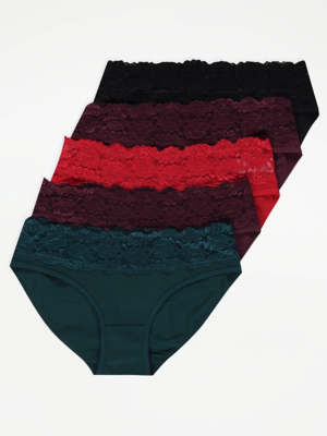 Lace Trim Mini Knickers 5 Pack Lingerie at ASDA