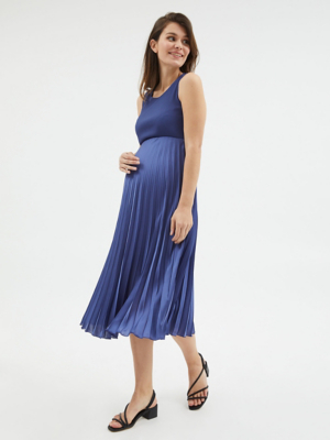 Maternity Blue Pleated Sleeveless Dress Women at ASDA