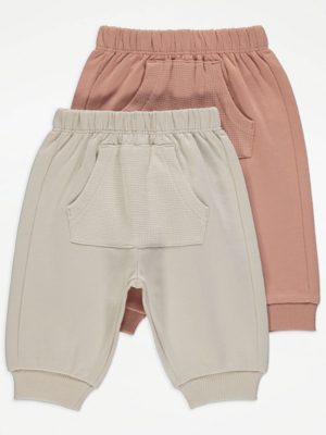 Neutral Waffle Pocket Joggers 2 Pack Baby at ASDA