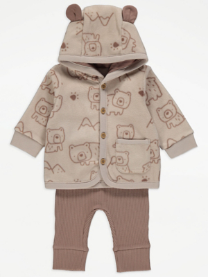 Neutral Bear Fleece Jacket and Ribbed Leggings Outfit Sale