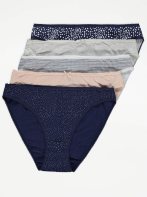 Patterned High Leg Knickers 5 Pack Lingerie at ASDA