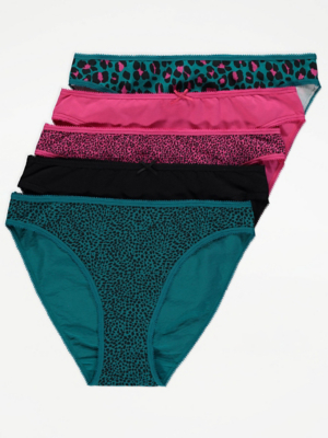 Animal Print Super High Leg Knickers 5 Pack Lingerie at ASDA