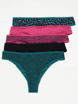 Bright Animal Brazilian Knickers 5 Pack Lingerie at ASDA