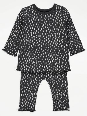 Black Spot Ribbed Top and Leggings Outfit Baby at ASDA