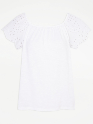 Babyhug Single Jersey Knit Frill Sleeves Schiffli Top & Floral Printed Layered Skirt Set - Orange & White main image 1
