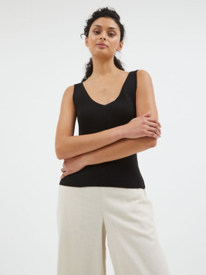 Black V Neck Knitted Ribbed Vest Women at ASDA