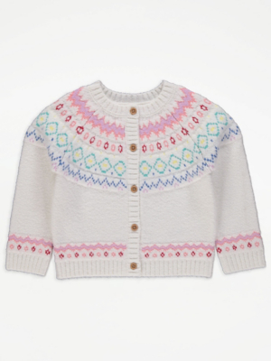 Cream Fairisle Knitted Cardigan Kids at ASDA