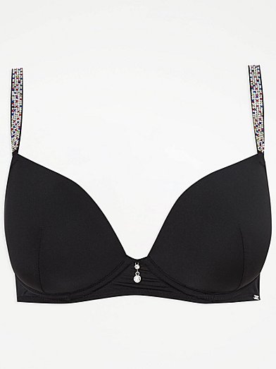 Strapping And Diamante Lace Super Push Up Bra