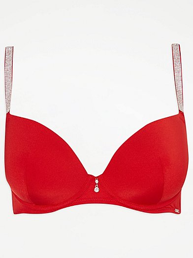Entice Red Diamante Plunge Bra With Choker