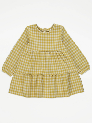 Mustard Gingham Tiered Dress Kids at ASDA