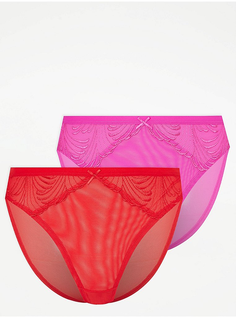 Bright Embroidered High Leg Knickers 2 Pack, Lingerie