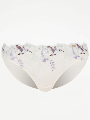 Entice White Hummingbird Embroidered Mini Knickers Lingerie