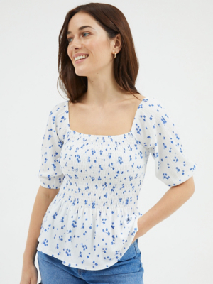 White Floral Shirred Top Women at ASDA