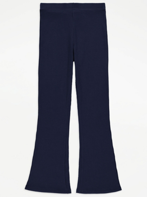 Navy Ribbed Kickflare Trousers Kids at ASDA