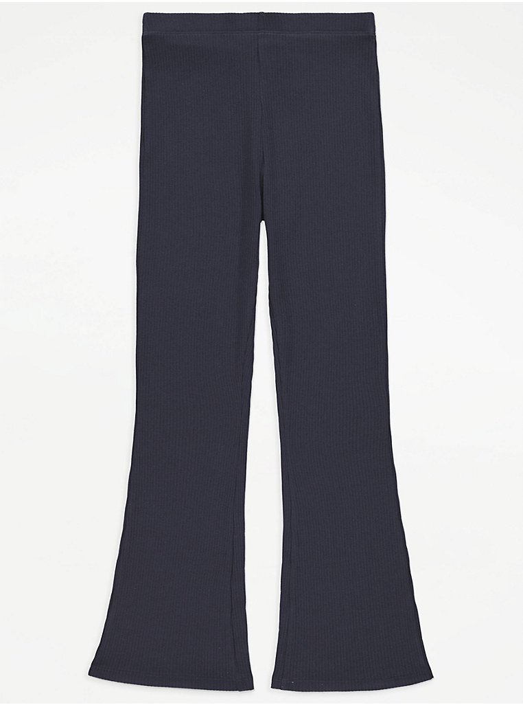 Dark Grey Ribbed Flared Trousers