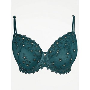 Entice Green Star Embroidered Non Padded Bra
