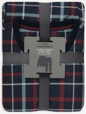 Long Sleeve George Mens Loungewear Navy Check Fleece Long Sleeve
