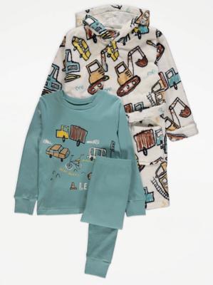 Blue Vehicle Print Pyjamas and Dressing Gown Set Kids at ASDA