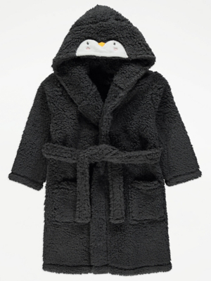 Grey Fluffy Penguin Dressing Gown Kids at ASDA