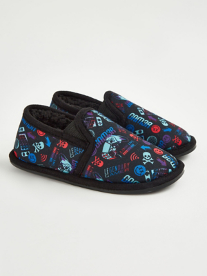 Gaming Fleece Lined Full Back Slippers Kids at ASDA