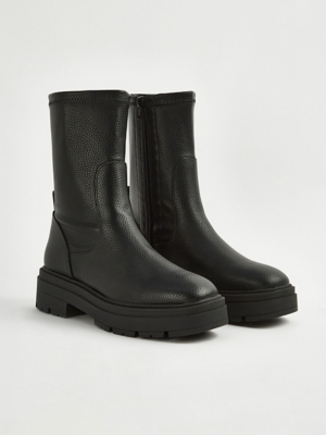 Black Wide Fit Chunky Zip Boots Women at ASDA