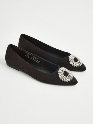 Black Brooch Pointed Ballet Shoes Women at ASDA