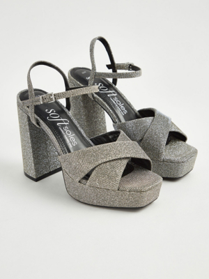 Silver Glitter Platform Heels Women at ASDA