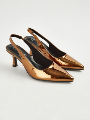 Bronze Mirror Pointed Heeled Sandals Women at ASDA