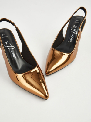 Pointed Toe Asda Gold Heels Porcha Bronze Metallic Leather Block