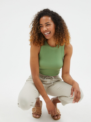Green Ribbed Vest Women at ASDA
