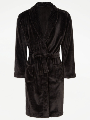 Black Textured Striped Dressing Gown Men at ASDA