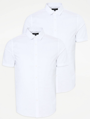 White Short Sleeve Skinny Fit Shirts 2 Pack Men at ASDA