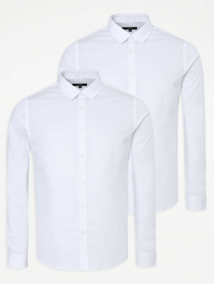 White Long Sleeve Skinny Fit Shirts 2 Pack Men at ASDA