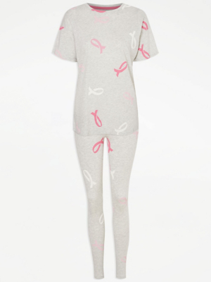 Tickled Pink Grey Ribbon Short Sleeve Pyjamas | Lingerie | George at ASDA